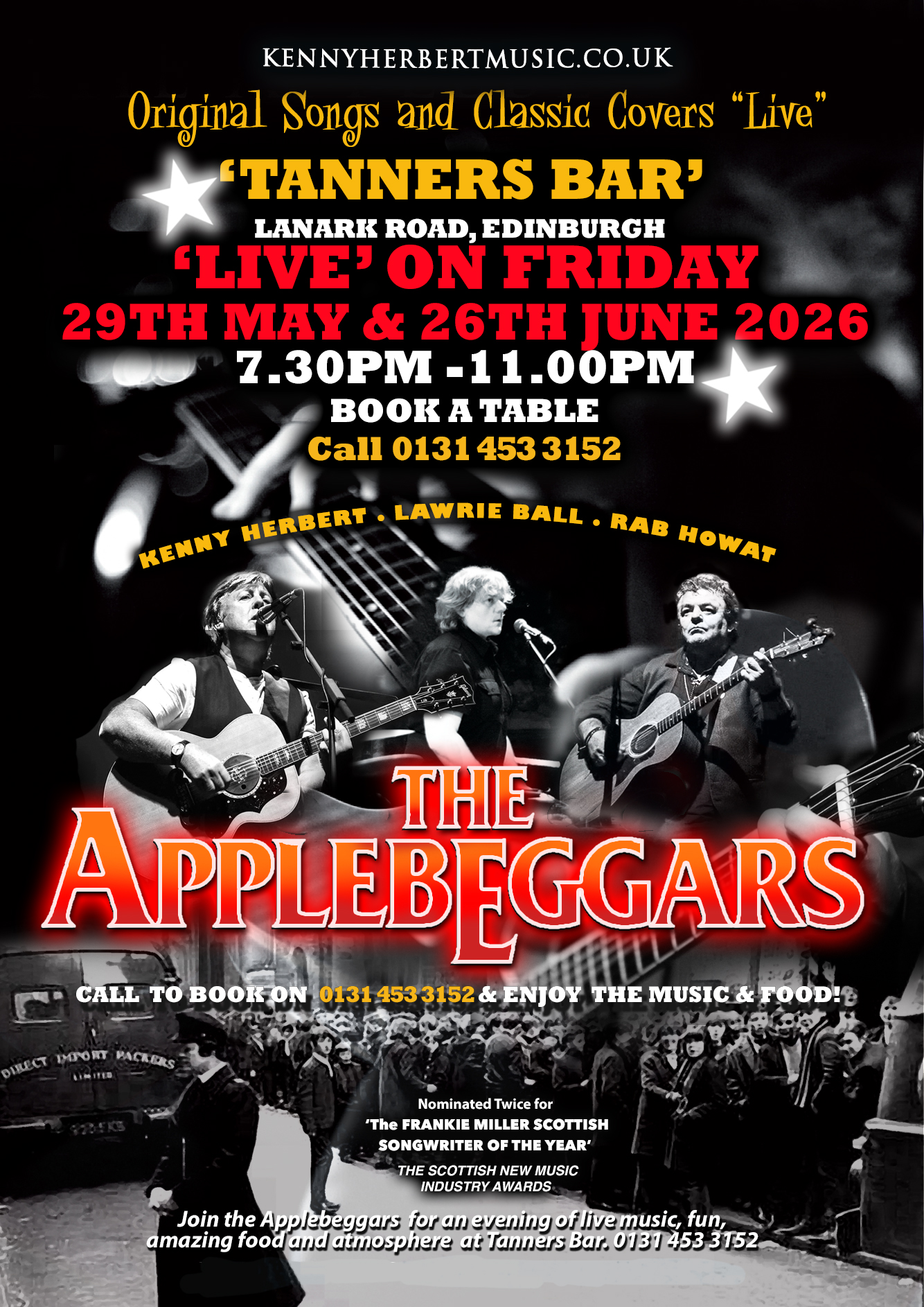 The Applebeggars Tanners bar 29th May and 26th June 2026